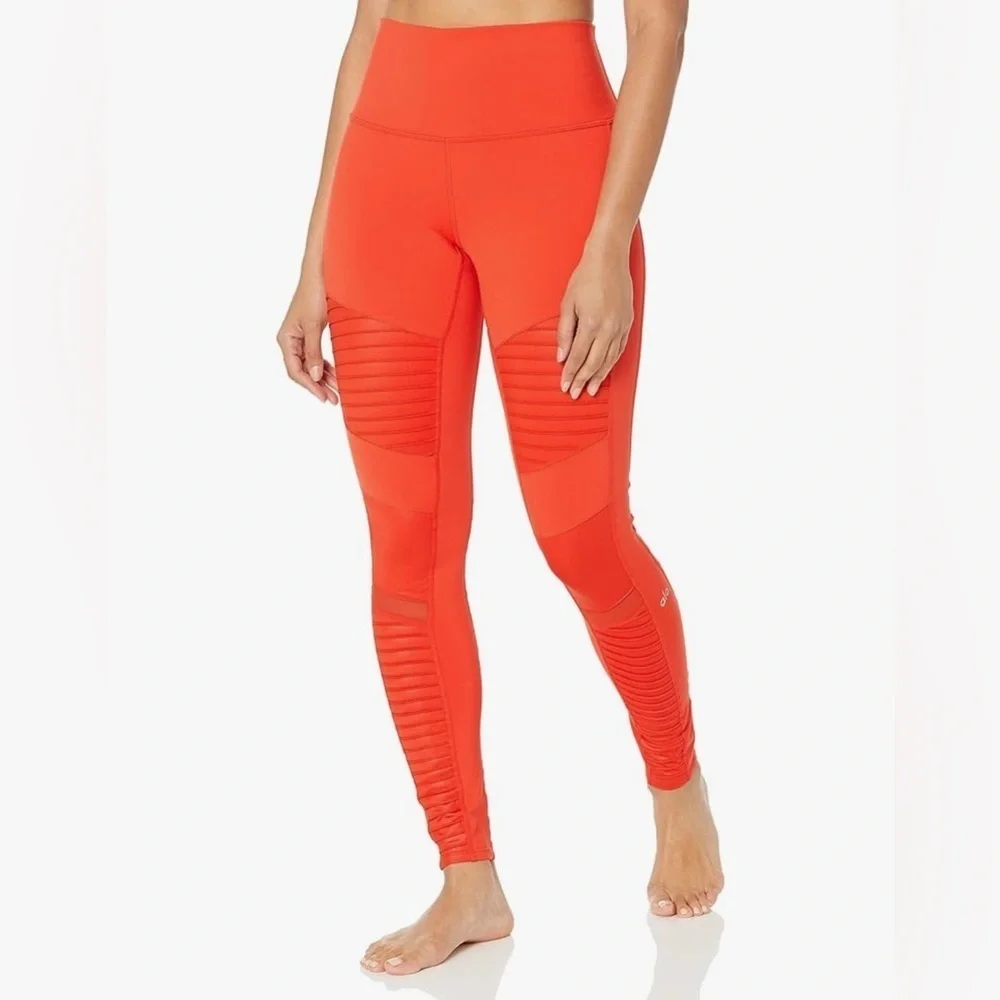 Alo Yoga Women's Size Small 28” High-Waist Mesh Panel Moto Leggings Cherry Red